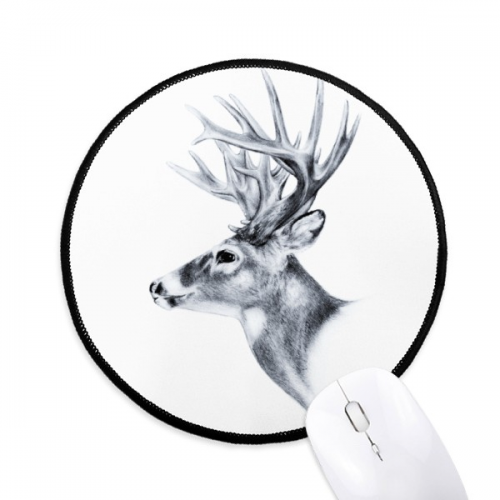 Sketch Deer Black White Mouse Pad Desktop Office Round Mat for Computer