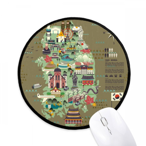 韩国旅行观光流行地标地图 圆形游戏办公橡胶黑边鼠标垫礼物