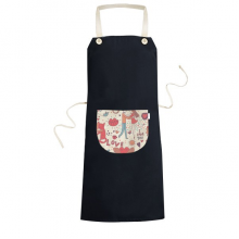 爱心情侣植物手绘花卉 黑色厨房咖啡餐厅奶茶店工作家居服围裙礼物