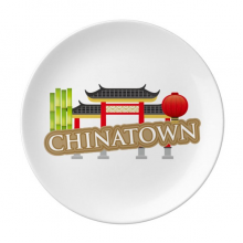 竹子灯笼棕色唐人街图案 陶瓷餐盘子8寸月光盘餐具家居礼物