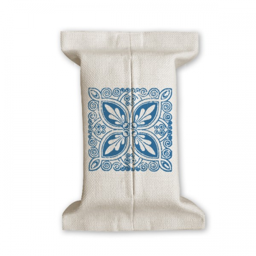 blue talavera flower ilustration pattern tissue paper cover cotton linen holder stocontainer 