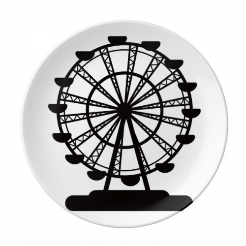 Black Ferris Wheel Amusement Park Outline Dessert Plate Decorative Porcelain 8 inch Dinner Home
