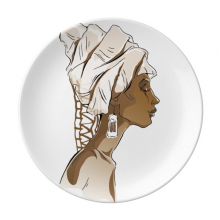African Women LadyAboriginal Headdress Art Dessert Plate Decorative Porcelain 8 inch Dinner Home