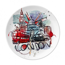 London Bus Big Ben UK Landmark Watercolor Dessert Plate Decorative Porcelain 8 inch Dinner Home London Bus Big Ben UK Landmark Watercolor Dessert Plate Decorative Porcelain 8 inch Dinner Home