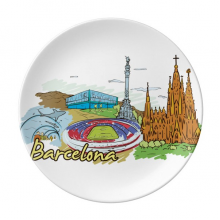 Spain Barcelona Monument Watercolor Dessert Plate Decorative Porcelain 8 inch Dinner Home