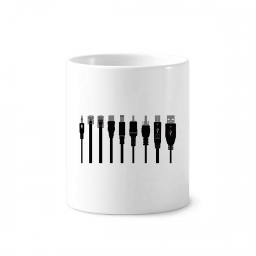 Black Plug Charging Cable Pattern Toothbrush Pen Holder Mug Cerac Stand Pencil Cup