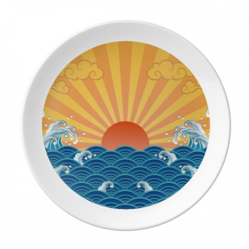 太阳云海水天气插画 陶瓷餐盘子8寸月光盘餐具家居礼物