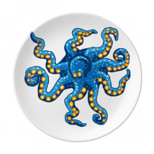 蓝章鱼海洋生物纹样 陶瓷餐盘子8寸月光盘餐具家居礼物