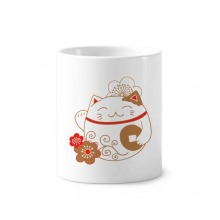Japan Lucky Fortune Cat Flower Copper Toothbrush Pen Holder Mug Cerac Stand Pencil Cup