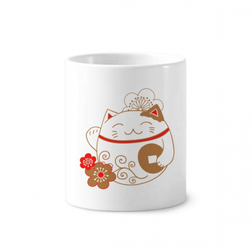 Japan Lucky Fortune Cat Flower Copper Toothbrush Pen Holder Mug Cerac Stand Pencil Cup
