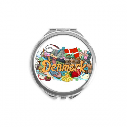 新港腓特烈堡丹麦涂鸦 圆形化妆小镜子迷你便携双面镜礼物