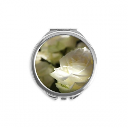 Dark Big-sized White Roses Hand Compact Mirror Round Portable Pocket Glass