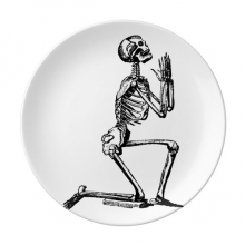 Praying Human Skeleton Sketch Dessert Plate Decorative Porcelain 8 inch Dinner Home Praying Human Skeleton Sketch Dessert Plate Decorative Porcelain 8 inch Dinner Home