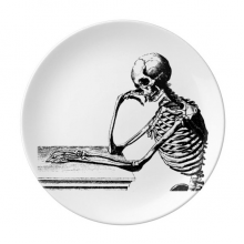 坐姿人体骨骼素描 陶瓷餐盘子8寸月光盘餐具家居礼物