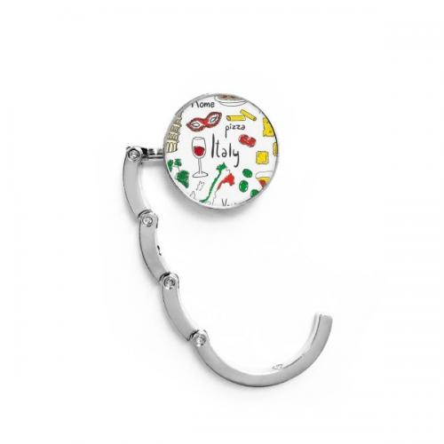 意大利民俗地标比萨斜塔国旗披萨饮食插画 折叠挂包器挂钩金属桌钩面边扣勾