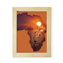 Lion Prairie African Continent Name Map Desktop Adorn Photo Frame Display Art Painting Wooden
