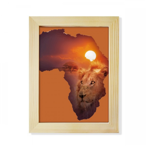 Lion Prairie African Continent Name Map Desktop Adorn Photo Frame Display Art Painting Wooden
