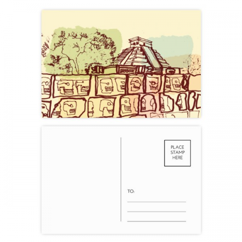 Chichen Itza Mexico Ancient Civilization Drawing Postcard Set Birthday Mailing Thanks Greeting Card