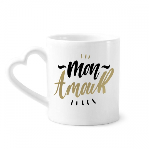 Mon Amour My Love Quote Style Mug Coffee Cup Pottery Cerac Heart Handle 12oz