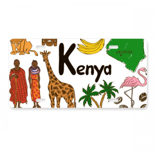 肯尼亚动物国旗饮食插画 美国车牌汽车家居店铺装饰礼物