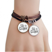 life is beautiful quote bracelet double leather  wristband couple set 