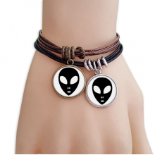 universe alien monster head portrait bracelet double leather  wristband couple set 