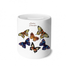 深啡浅黄深蓝翅膀蝴蝶剪影 陶瓷存钱罐白色硬币储蓄盒礼物