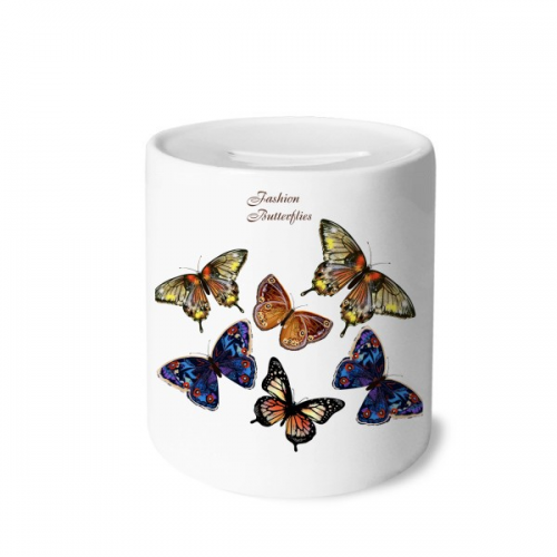 深啡浅黄深蓝翅膀蝴蝶剪影 陶瓷存钱罐白色硬币储蓄盒礼物 深啡浅黄深蓝翅膀蝴蝶剪影 陶瓷存钱罐白色硬币储蓄盒礼物