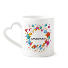 Hello World Filipino Festival Balloon Mug Coffee Cup Pottery Cerac Heart Handle