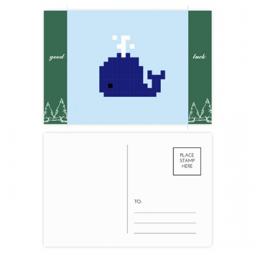 夏日航海蓝鲸像素 明信片卡片祝福卡20张