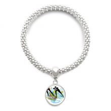 Sport Speed Skating Athletes Watercolor Sliver Bracelet Pendant Jewelry Chain Adjustable Bangle