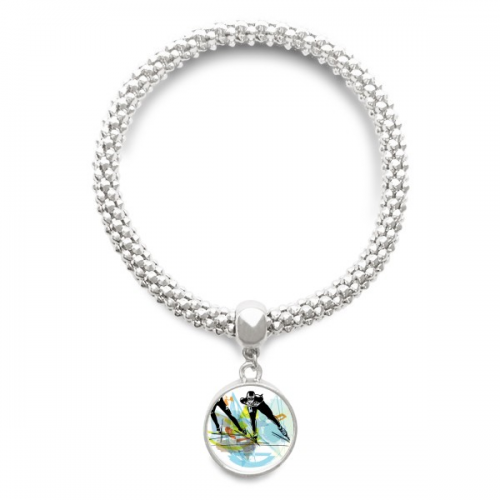 Sport Speed Skating Athletes Watercolor Sliver Bracelet Pendant Jewelry Chain Adjustable Bangle