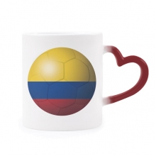 哥伦比亚国旗足球纹样 加热变色陶瓷马克杯红色心形把手