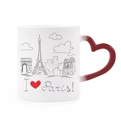 i love paris france eiffel tower line heat sensitive mug red color changing stware cup