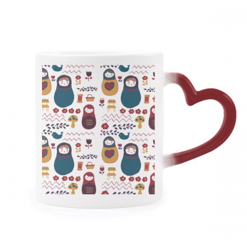 russia dolls flower poster russian matryoshka heat sensitive mug red color changing stware cup