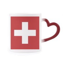 瑞士国旗欧洲国家象征符号图案 加热变色陶瓷马克杯红色心形把手