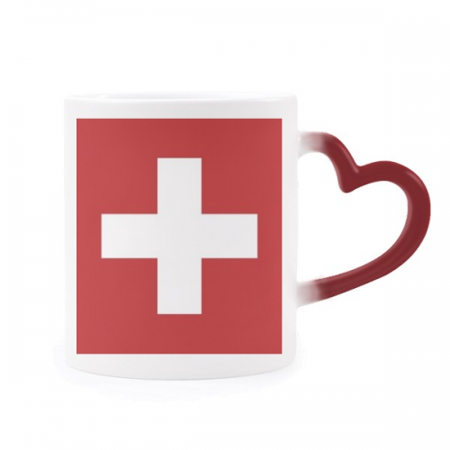 瑞士国旗欧洲国家象征符号图案 加热变色陶瓷马克杯红色心形把手