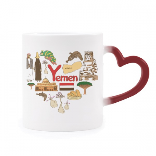 yemen love heart landscap national flag heat sensitive mug red color changing stware cup