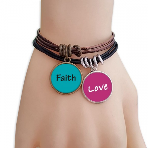 faith word inspirational quote sayings love bracelet leather  wristband couple set