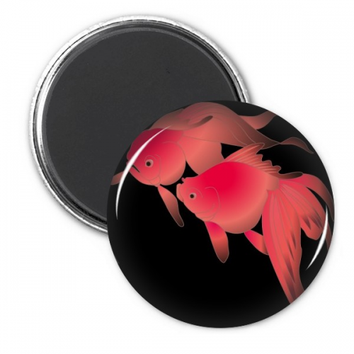 绘画日本文化鱼 圆形冰箱贴徽章3件装