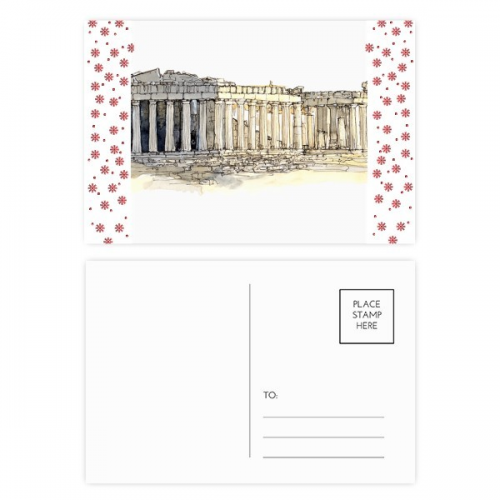世界希腊首都雅典卫城 圣诞红花明信片祝福卡片20张