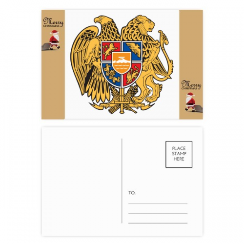 Yerevan Armenia National Emblem Santa Claus mas Postcard Blessing Thanks Mailing Card