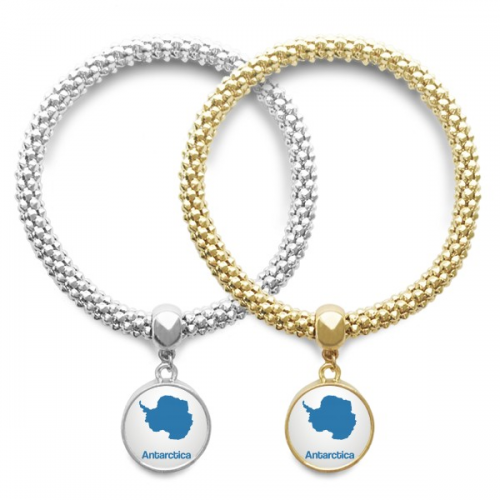 Blue Antarctica Illustration Map Pattern Lover Bracelet Bangle Pendant Jewelry Couple Chain 