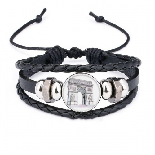 arc de triomph in paris france bracelet braided leather woven  wristband