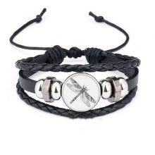 dragonfly animal portrait sketch bracelet braided leather woven  wristband