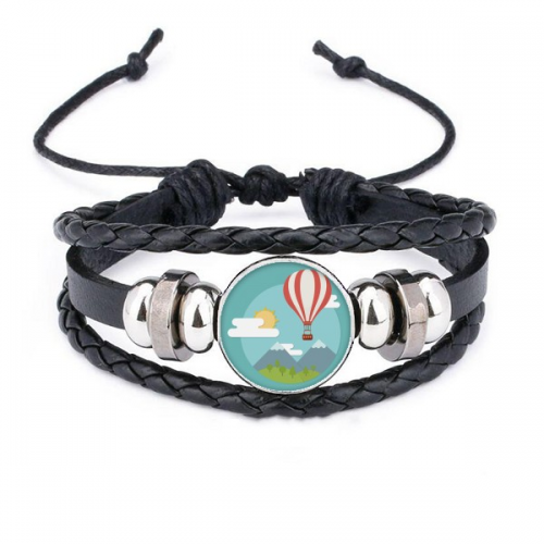 hot air balloon sun cloud pattern bracelet braided leather woven wristband hot air balloon sun cloud pattern bracelet braided leather woven wristband