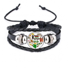 kenya love heart landscap national flag bracelet braided leather woven  wristband