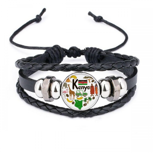 kenya love heart landscap national flag bracelet braided leather woven  wristband