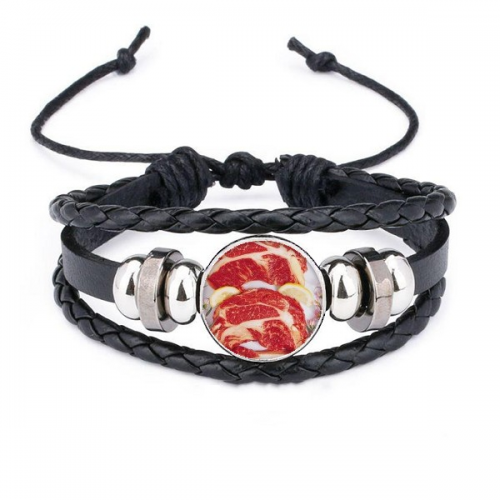 steak raw meat food texture bracelet braided leather woven wristband steak raw meat food texture bracelet braided leather woven wristband