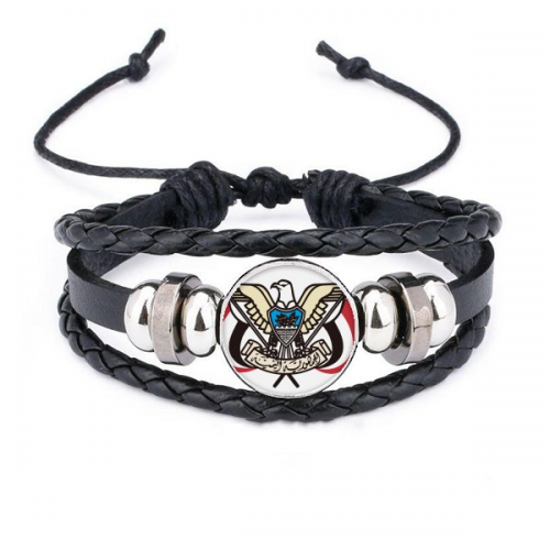 yemen national emblem country bracelet braided leather woven  wristband